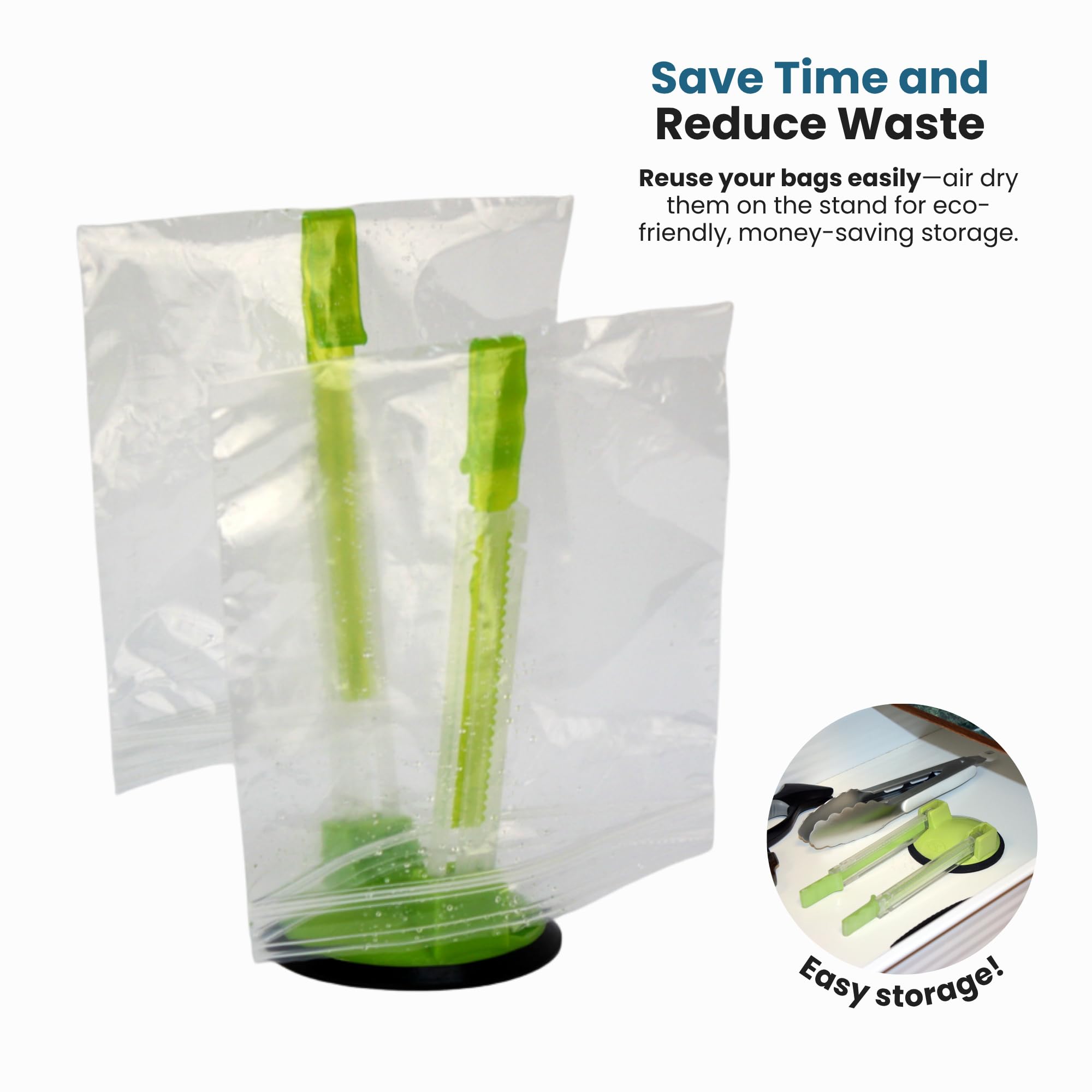 Jokari Adjustable Baggy Rack Stand 2 Pack Hands Free Food Storage Bag Holder Stand for Freezer and Sandwich Bags Clip Stand for Pouring Leftovers or Drying Reusable Ziploc Bags - Image 5