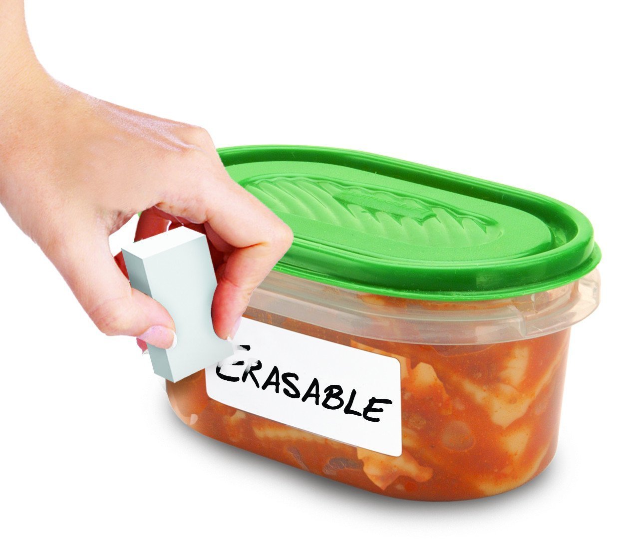Jokari Label Once Erasable Food Labels with Marker and Eraser Reusable Removable Adhesive Labels for Kitchen Storage Freezer Dishwasher and Microwave Safe 70 Pack - Image 4