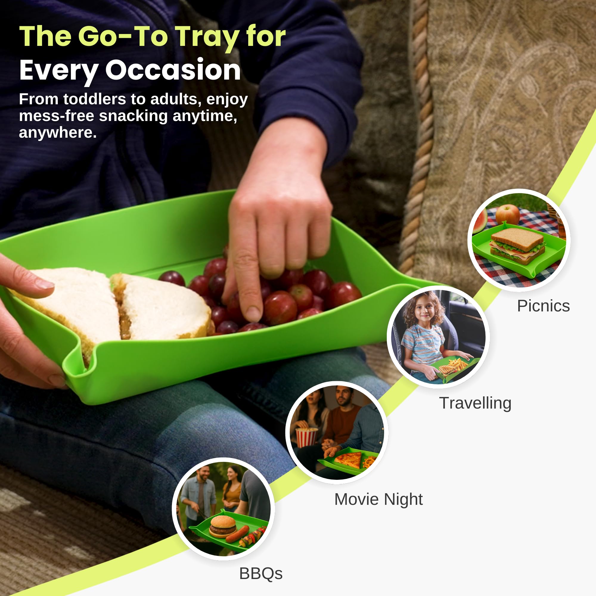 Jokari Portable Silicone Snack Holder – Foldable, Spillproof Food Surface for Kids & Adults, BPA-Free, Dishwasher Safe, Ideal for Car Rides, Camping, Flights & More - Image 5