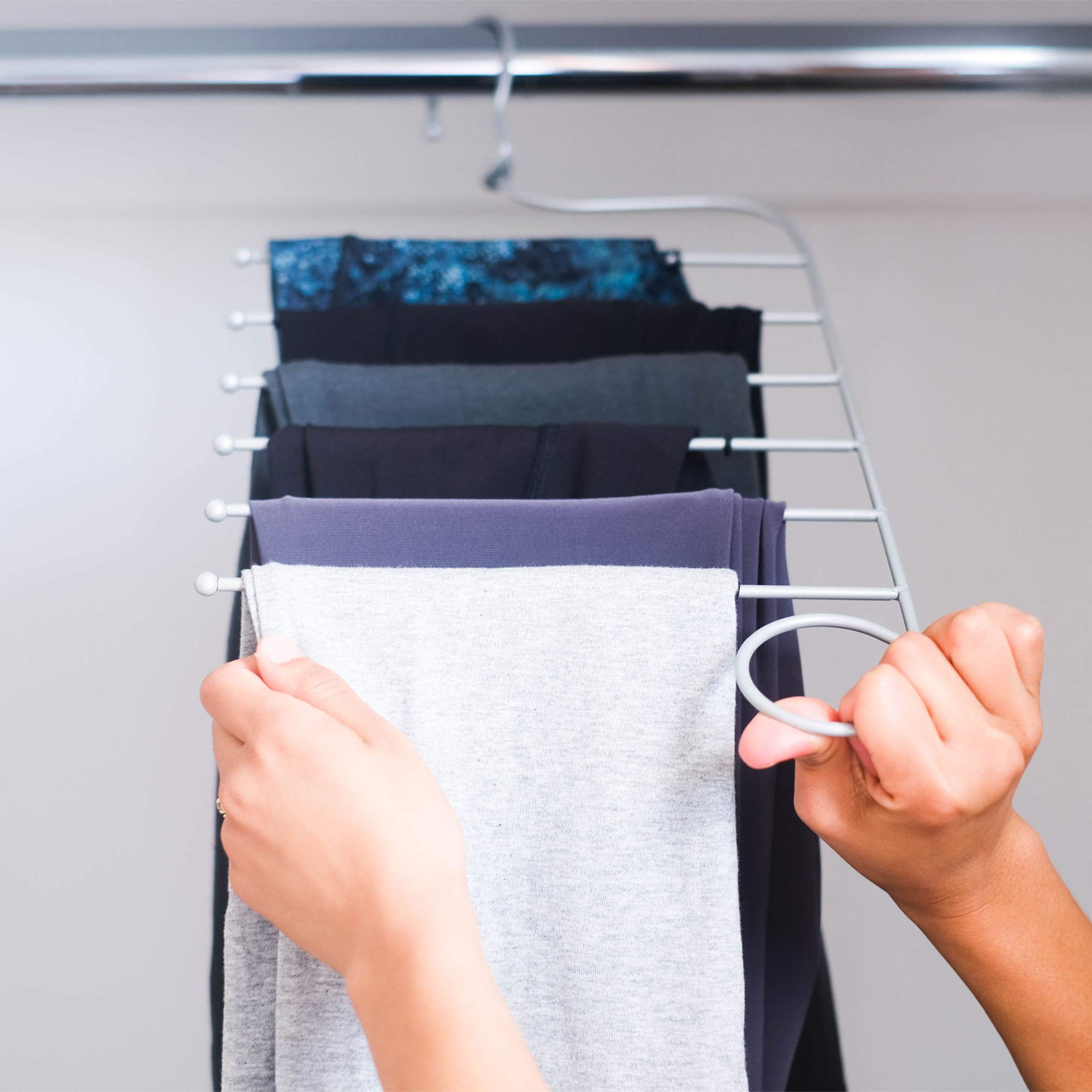 Jokari Set of 2 Non Slip 6 in 1 Space Saving Hangers for Leggings, Pants, Scarves and More. Maximize Storage, Hang Six Pairs Of Slacks, Jeans and Any Material Workout or Yoga Pants, and Won't Slip Off - Image 4